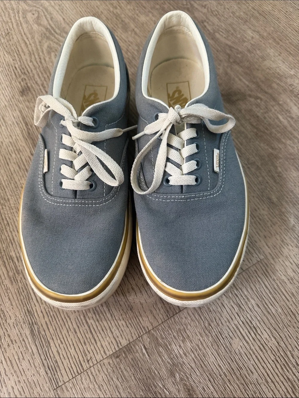 Vans Blue-Gray Canvas platform Low-Top Sneakers with Gold Trim